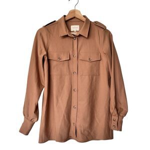 SEZANE button down camel long sleeves collared shirt front pockets NWOT 34 US 2